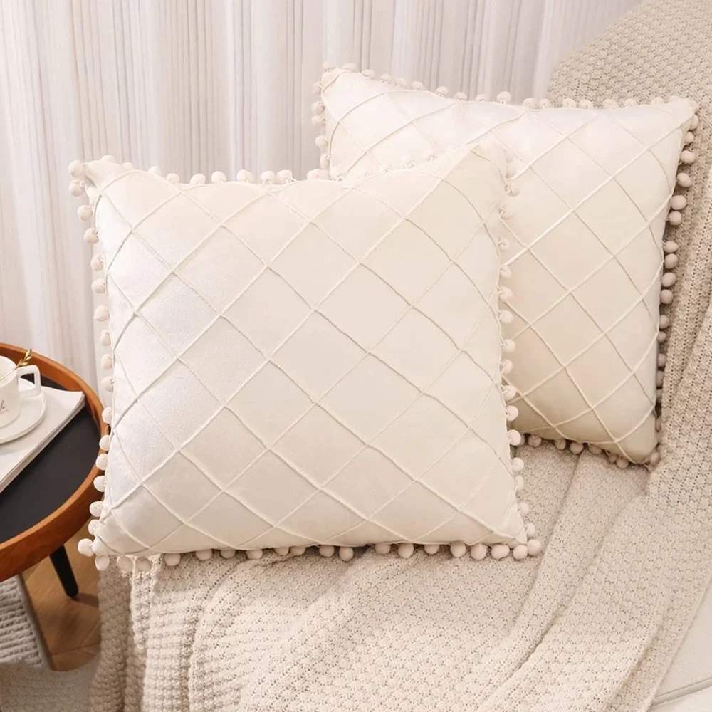 NEW! Pack of 2 Soft Velvet Decorative Throw Pillow Covers With Tassels 18”x18”
